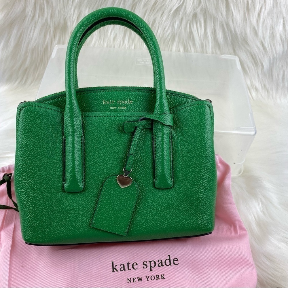 kate spade Green Pebbled Leather Satchel with Heart Charm